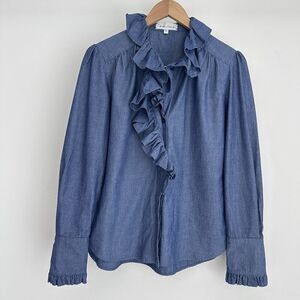 Cara Cara Blouse Small Blue Chambray Anne Ruffle Frill Flounce Victorian Prairie